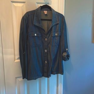 Chicos light weight silky denim look jacket size 3 (XL)